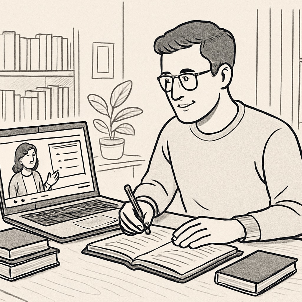 Adult learner improving foundational skills through online resources.