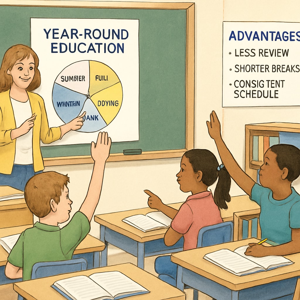Students participating in a year-round education model to improve learning retention.