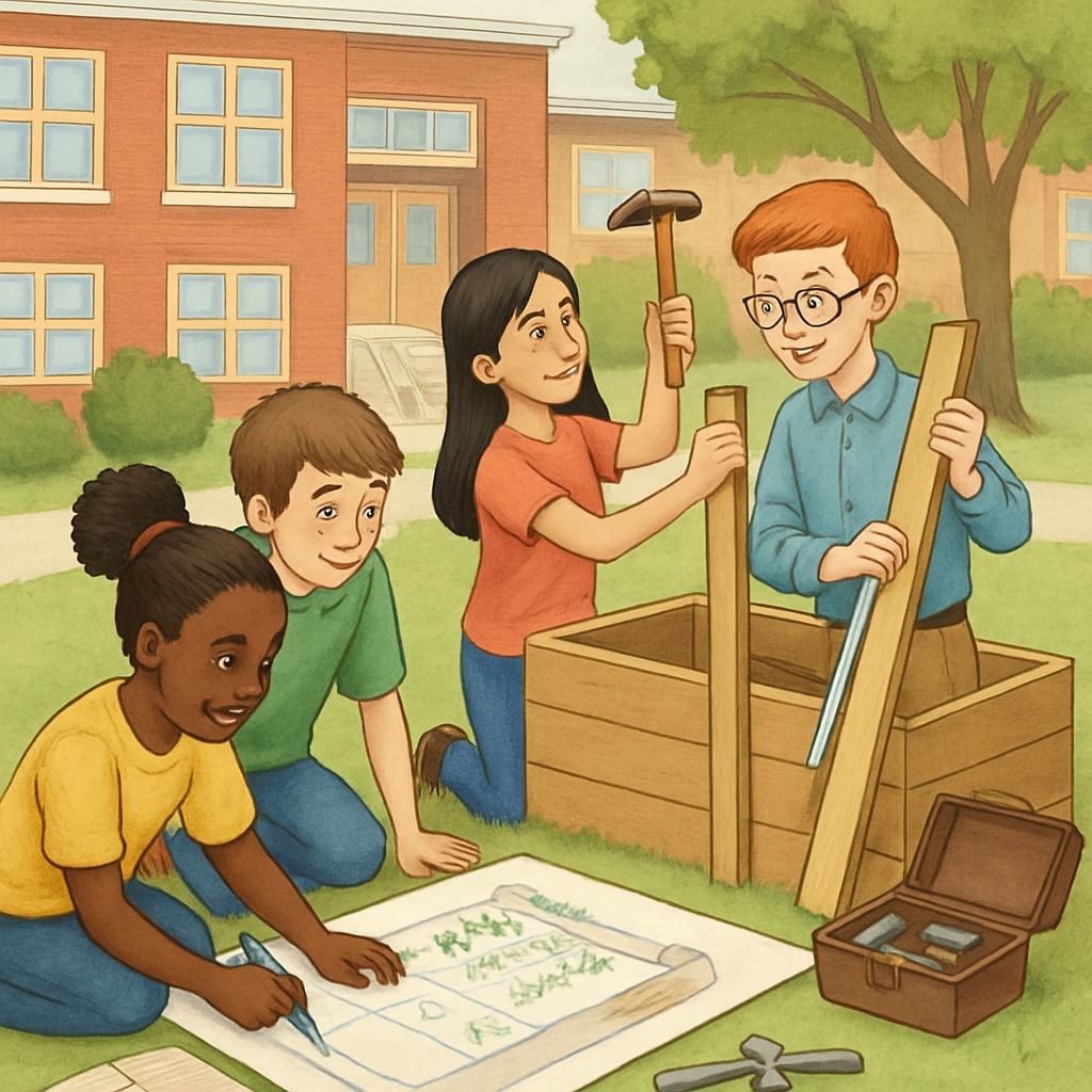 Students collaborating on a school project funded by equitable fundraising practices.
