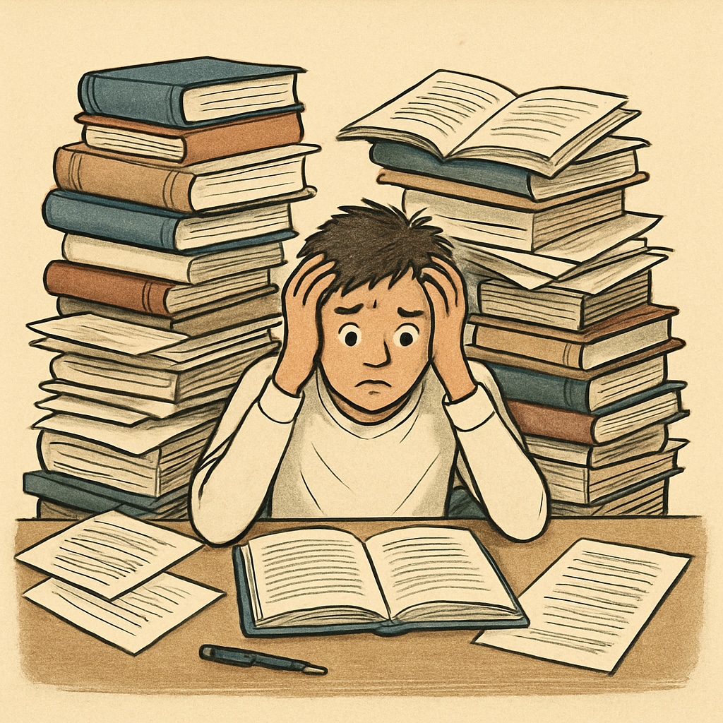 A student burdened by academic pressure, representing the challenges of the 
