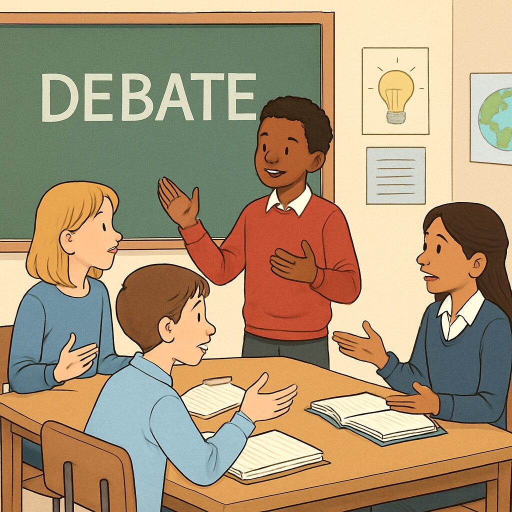 Students engaged in a classroom debate, fostering critical thinking skills.
