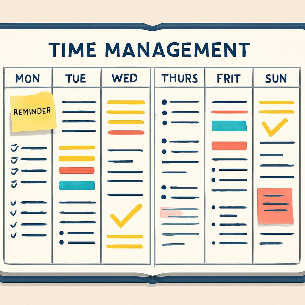 Time management tools like planners and calendars used in a school environment.