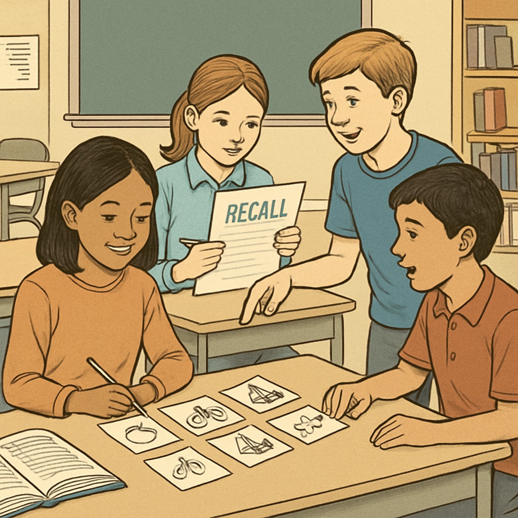 Students conducting a group experiment on memory recall in a classroom setting. K12 students participating in a psychology experiment in class.