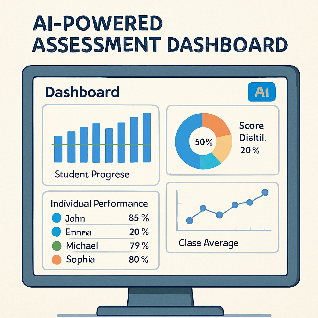 An AI-powered assessment dashboard showing real-time student progress and analytics. AI-powered assessment dashboard illustrating student progress in real-time.