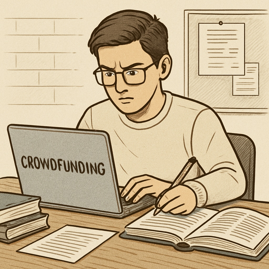 A determined college student working on a laptop, symbolizing their crowdfunding efforts to pay for final semester tuition. Student crowdfunding for final semester tuition.