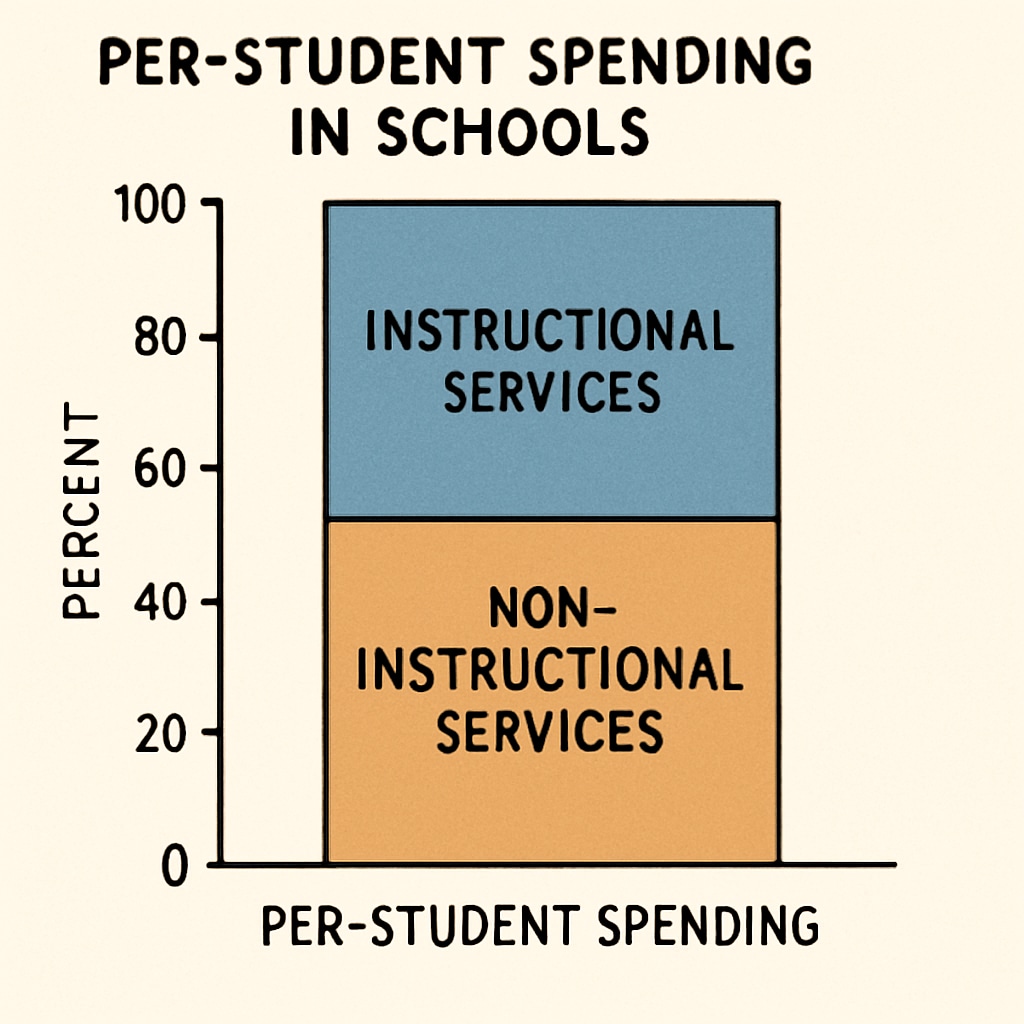 A graph showing the breakdown of per-student spending, highlighting the proportion allocated to instruction versus non-instructional services. Graph illustrating per-student spending breakdown.