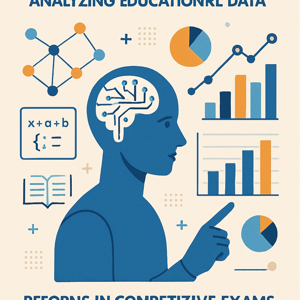 An abstract image depicting artificial intelligence analyzing educational data, symbolizing potential reforms in competitive exams. AI analyzing education data for competitive exam reform.