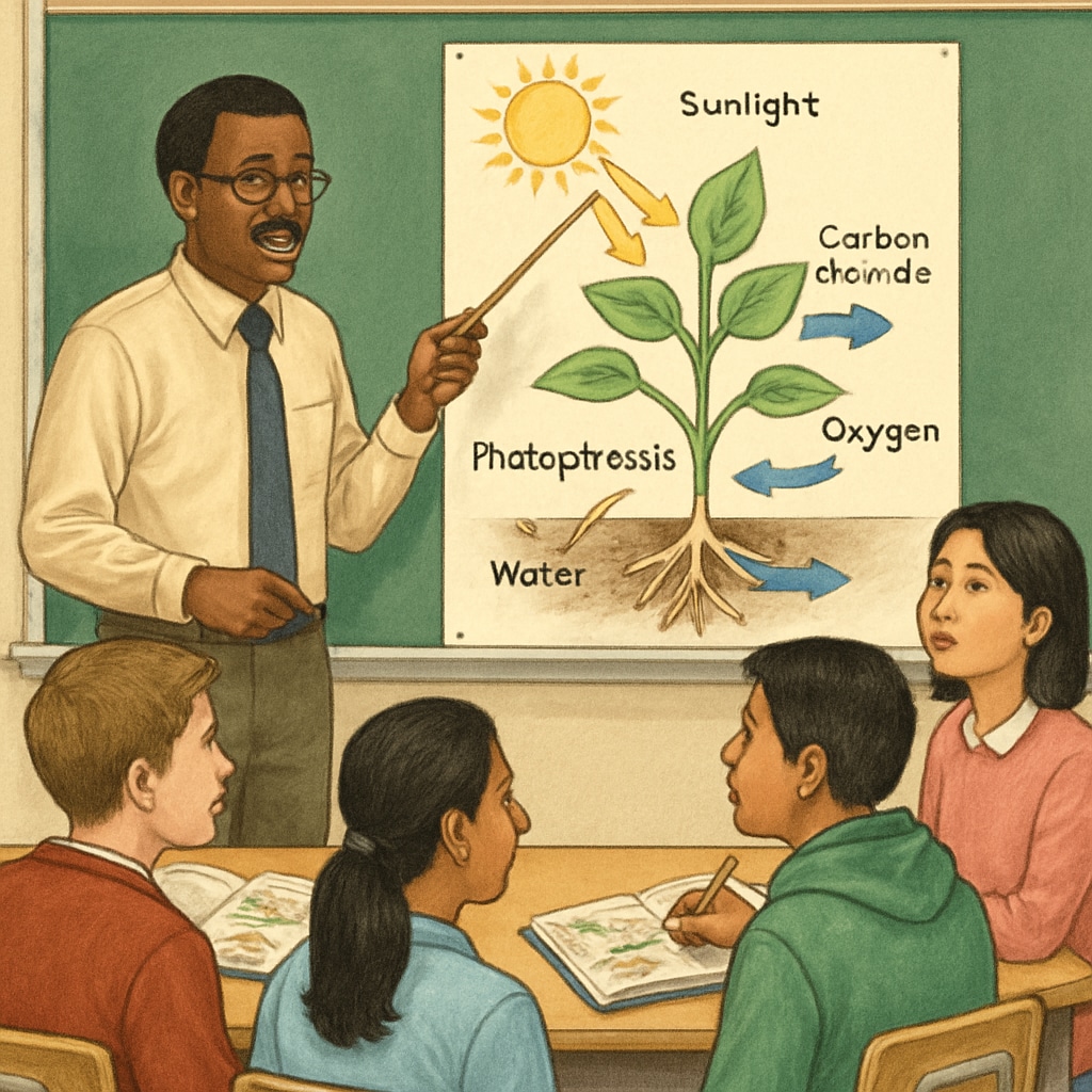 A high school science teacher using visual aids to explain a concept to a diverse group of students, including English learners. A teacher supports English learners with visual aids in a science classroom.
