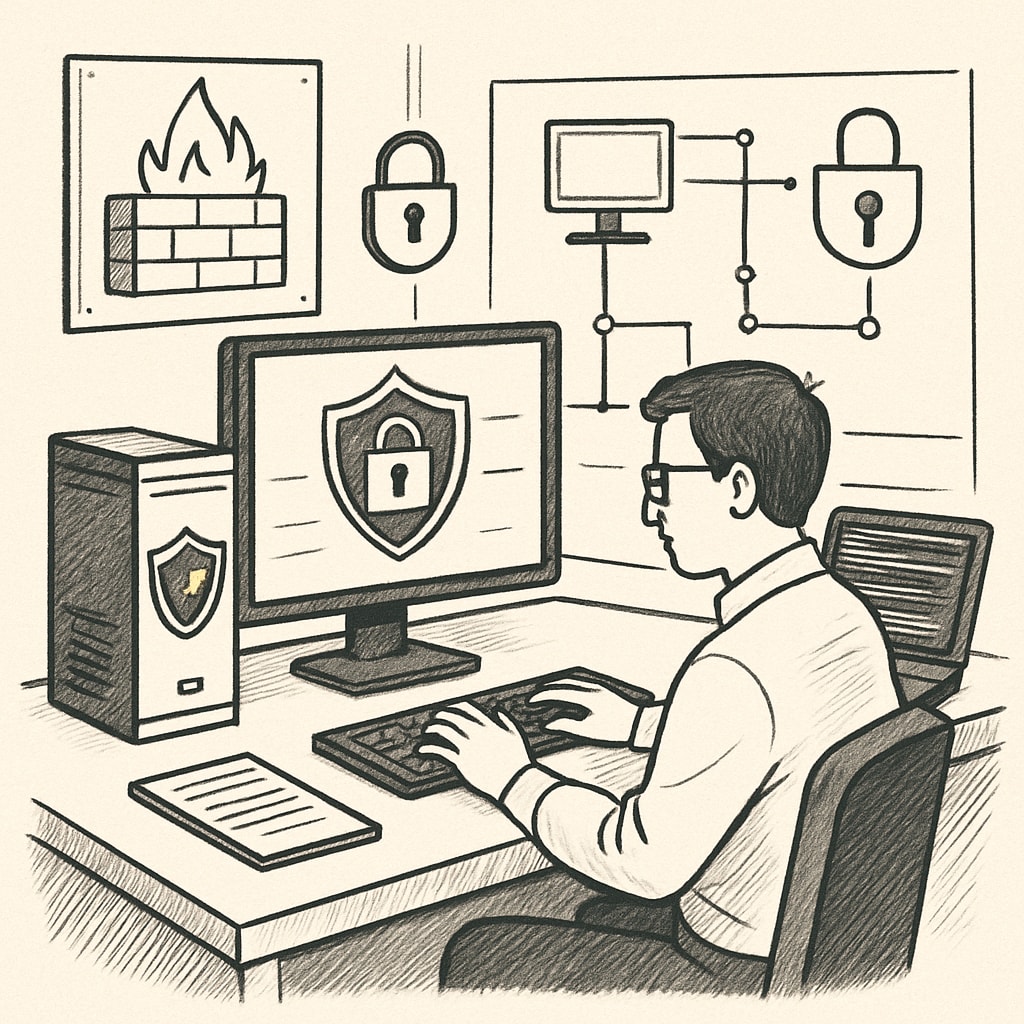 A professional working on cybersecurity tools, representing the technical aspects of the field. Cybersecurity professional analyzing security systems