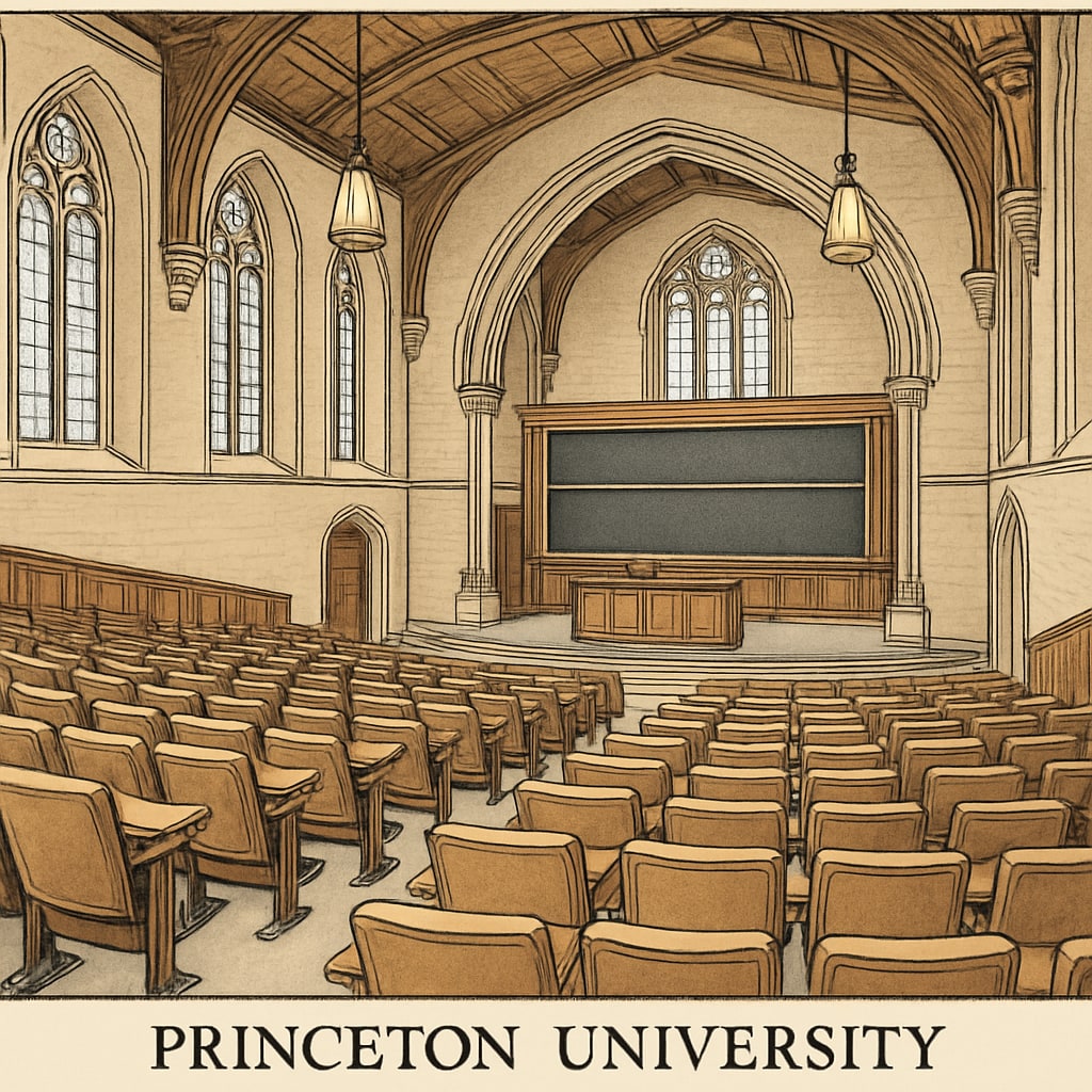 A lecture hall at Princeton University, symbolizing elite education and historical legacy. Princeton University lecture hall, representing Ivy League education.