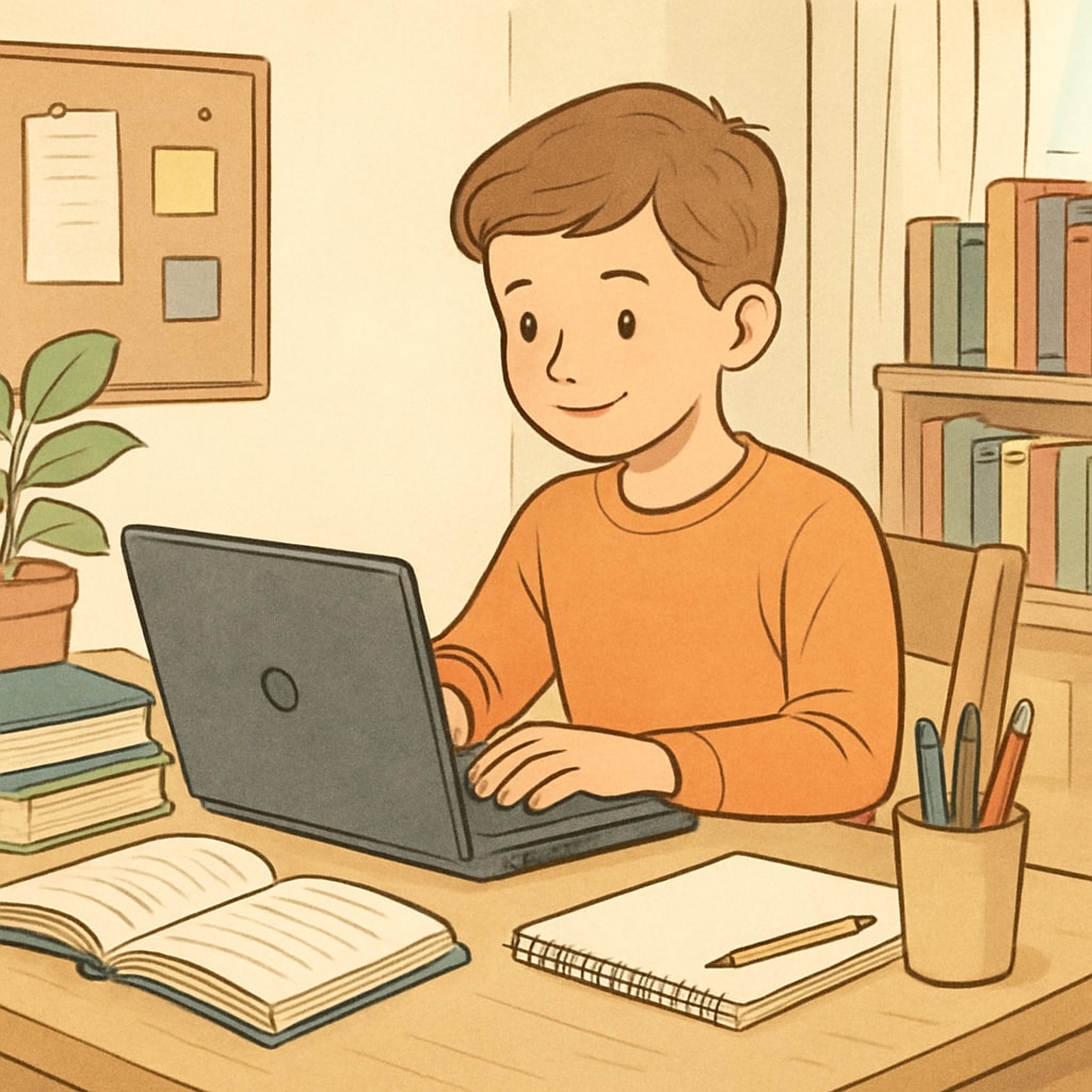 A student studying online, highlighting digital education options for interrupted learners.