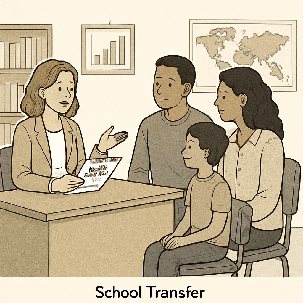 Family discussing school transfer options with counselor