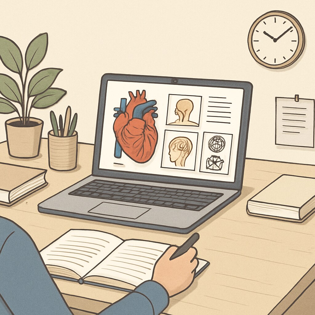 Online learning for non-medical professionals studying medical diagrams.