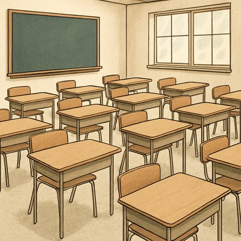 A classroom with empty desks, symbolizing absenteeism and its implications in strict attendance policies. Image of a classroom with empty desks, representing absenteeism and strict attendance regulations.