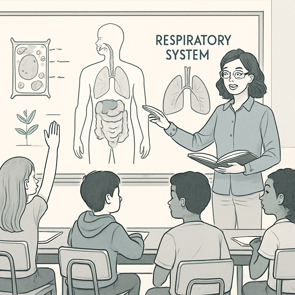 Biology teacher explaining concepts to students, highlighting biology and education transition