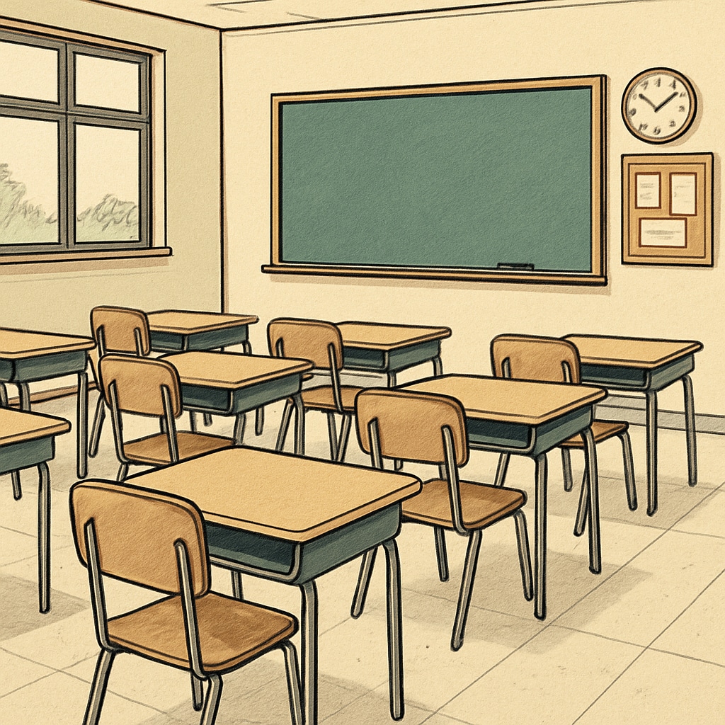 A classroom in a public school showing empty seats, symbolizing student loss due to education vouchers Empty classroom seats in a public school affected by education vouchers