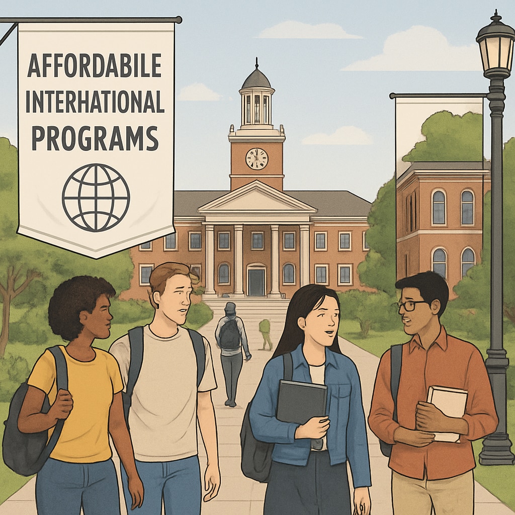 University campus promoting affordable international programs for AS-level students.