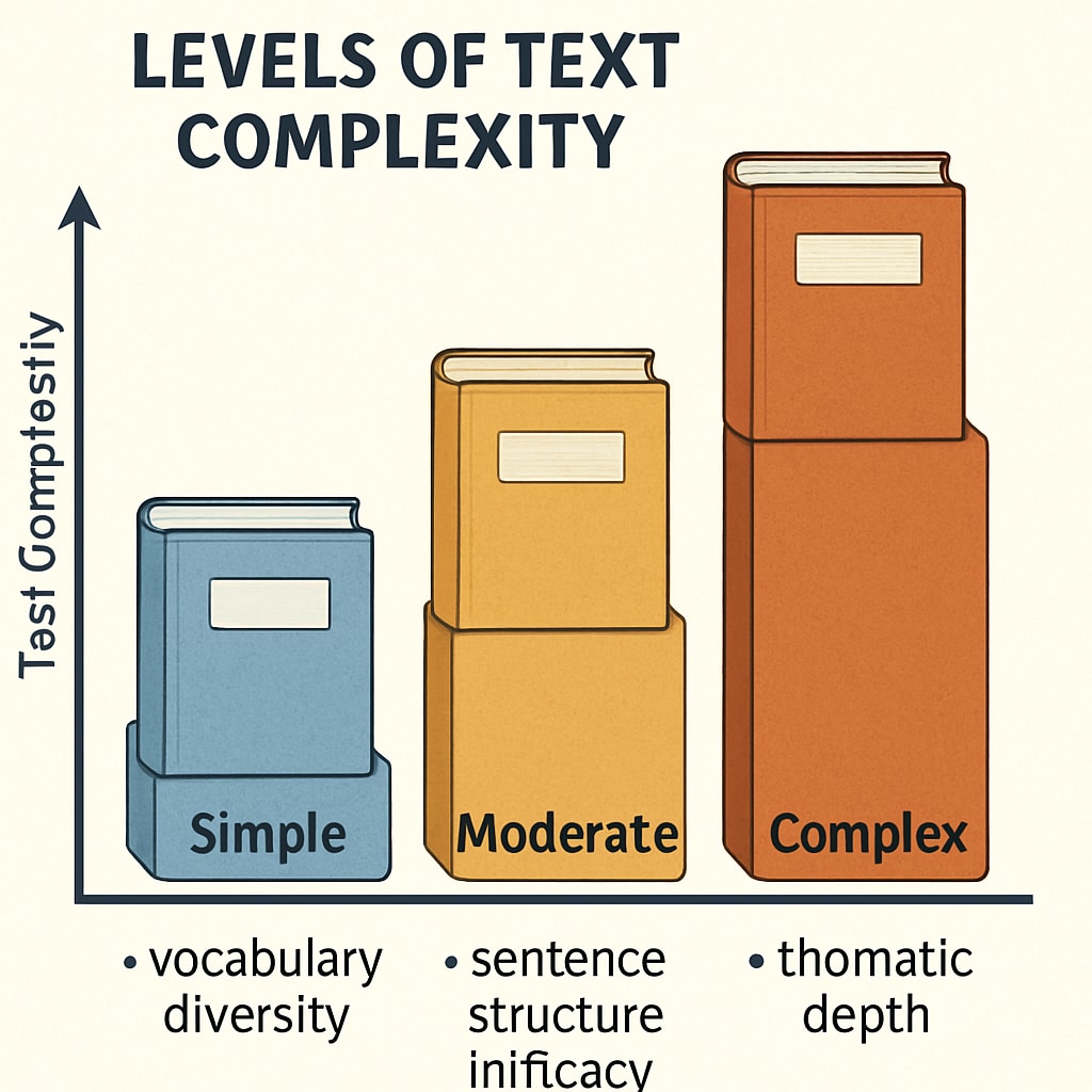 A visual representation of text complexity levels, illustrating vocabulary, sentence structure, and thematic depth in educational materials. Graphical representation of text complexity levels.