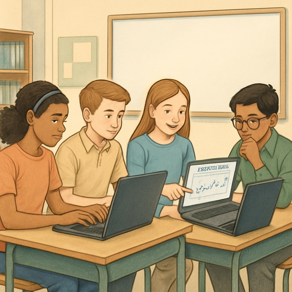 A group of K12 students analyzing data on Zooniverse using laptops in a classroom setting. K12 students participating in Zooniverse citizen science projects in class.