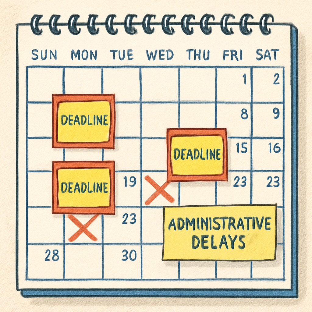 A close-up of a calendar with overdue deadlines, symbolizing administrative delays in education. Calendar with overdue deadlines, representing delays in school transfer processes.