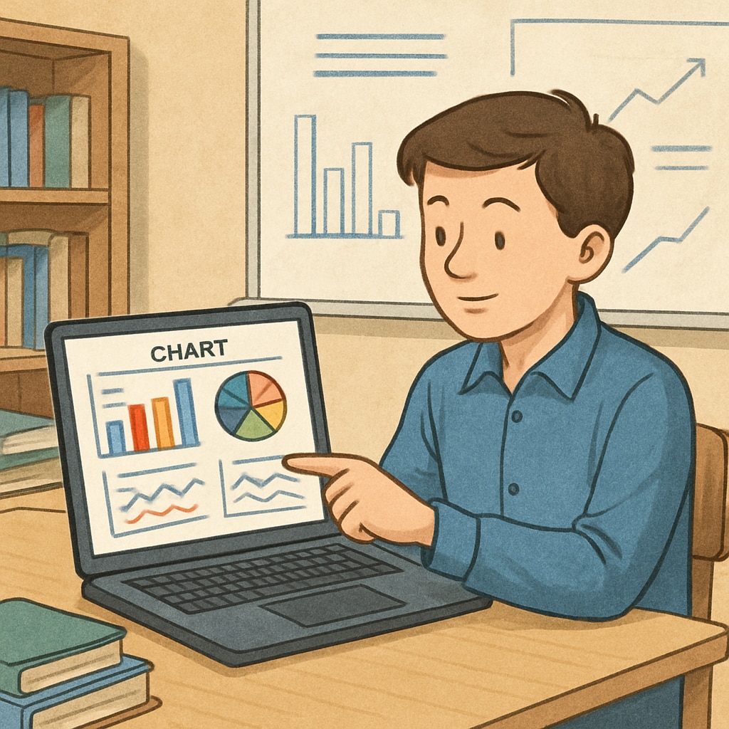 A student presenting a data visualization project on their laptop. A student showcasing a data visualization project for data science applications.