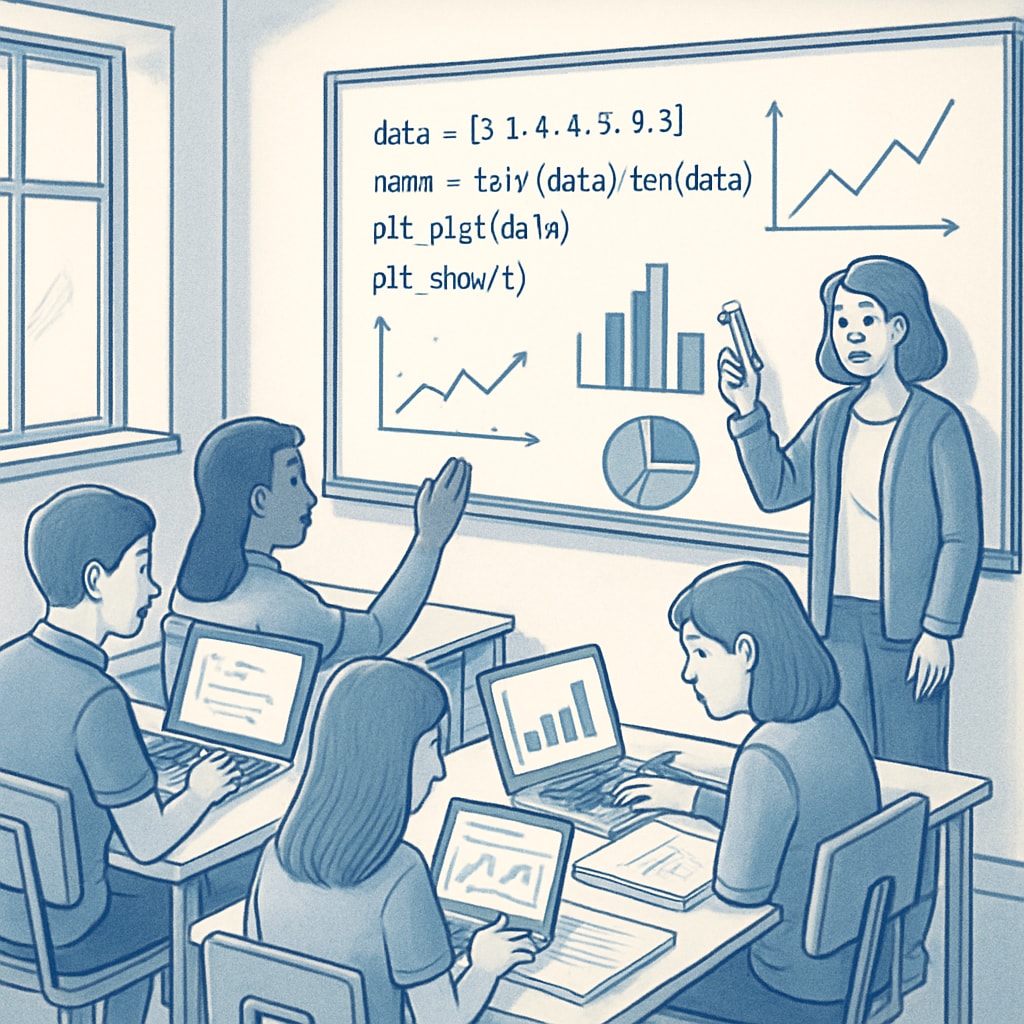 A classroom with students learning programming and data analysis, illustrating academic preparation for data science. Students learning programming and data analysis for data science applications.
