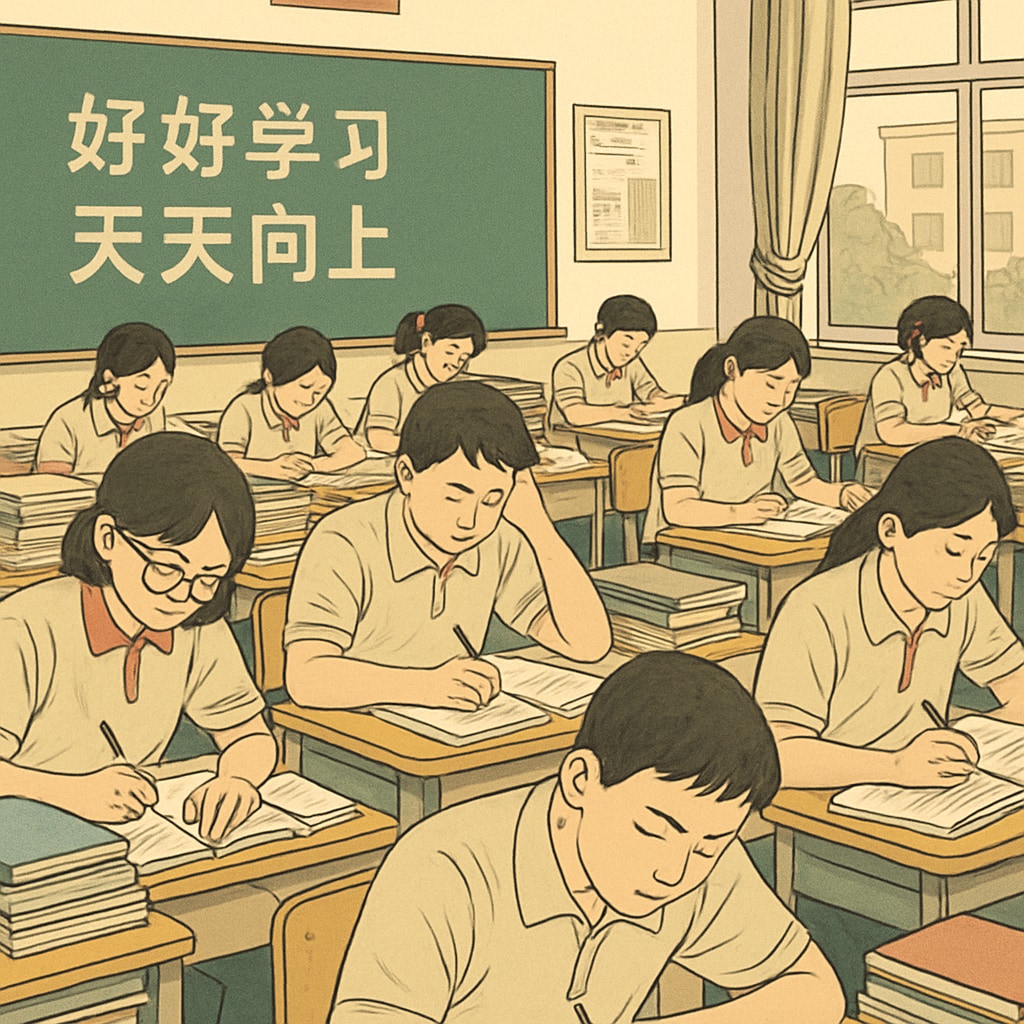 Chinese students preparing for exams under the exam-driven education system.