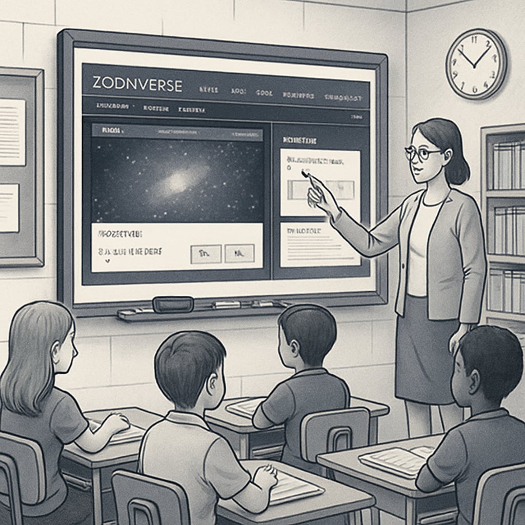 Teacher introducing Zooniverse citizen science to K12 students.