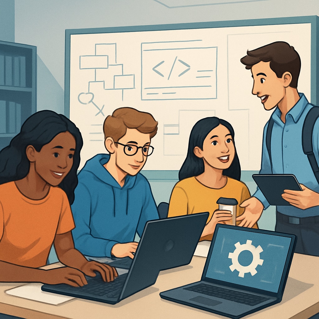University students working on a software development project