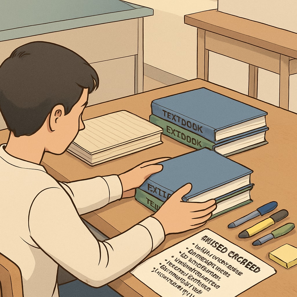 A student organizing study materials for BSc Physics backlogs and exam preparation.