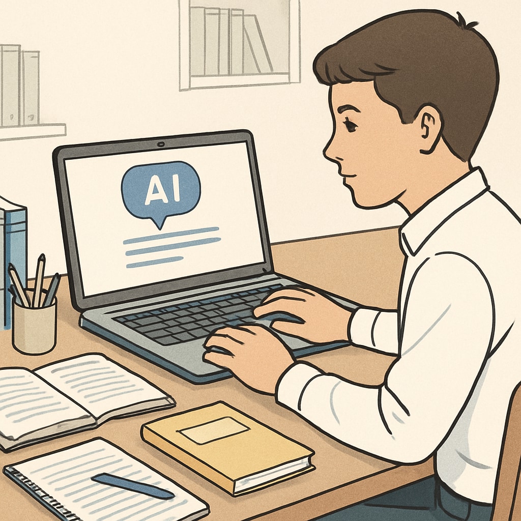 Student researching with AI tools such as Perplexity Pro or ChatGPT Plus.