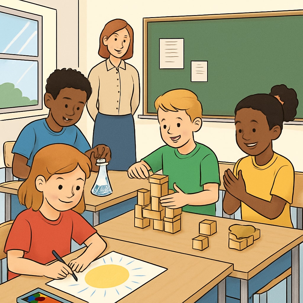 A classroom setting where students are engaged in hands-on activities, illustrating the need for practical skills in education. Students working on hands-on projects to develop practical skills, addressing education value and unemployment.