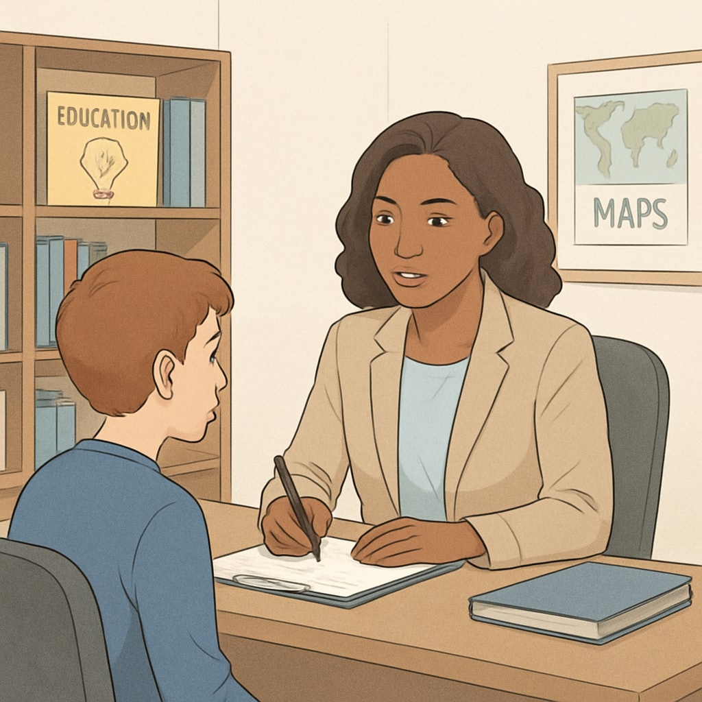 A school counselor working with a student in a private office School counselor providing psychological health support to a student