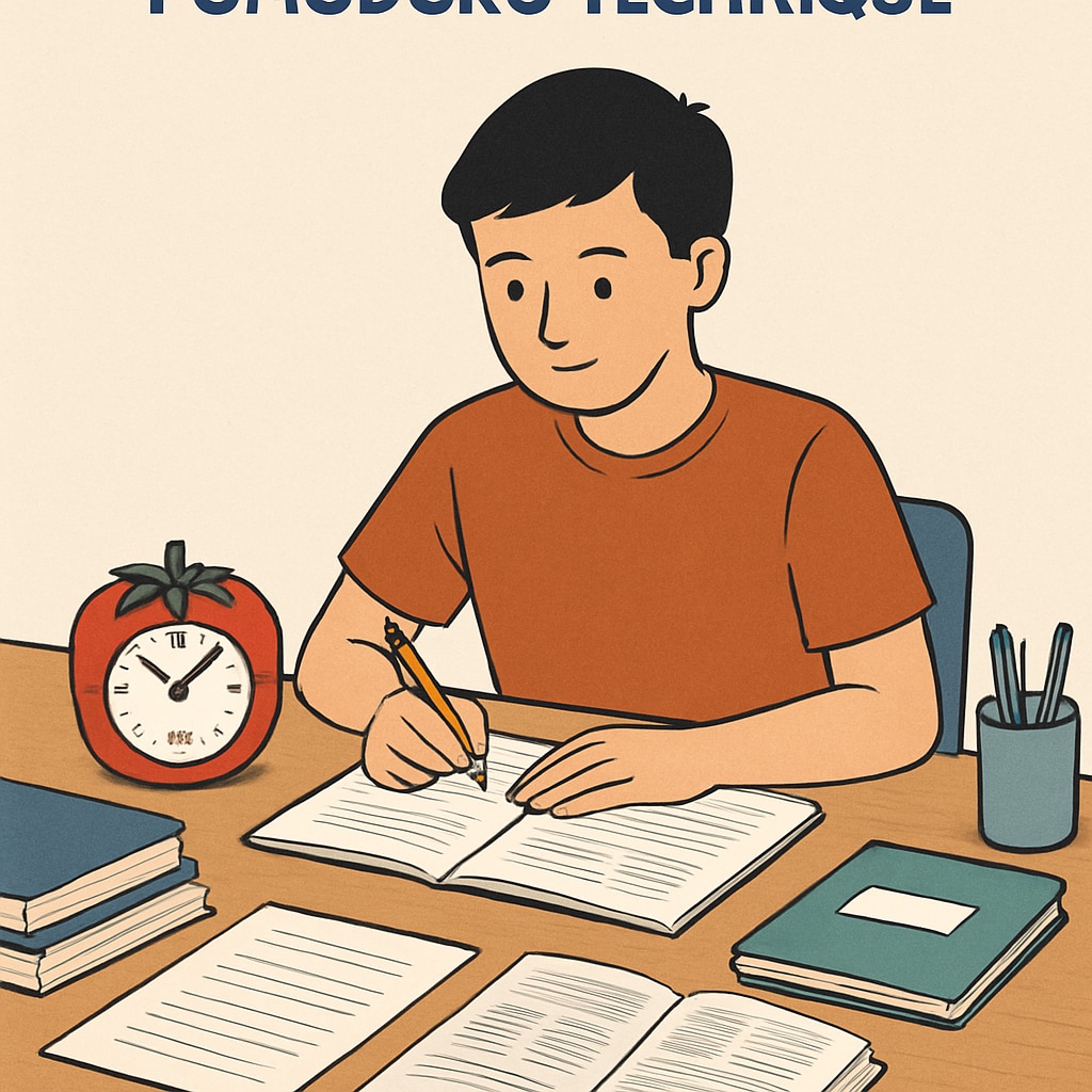 A student using the Pomodoro technique for academic backlogs, time management, exam preparation.