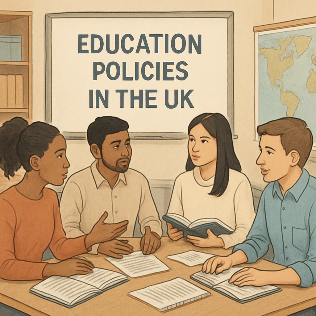 A classroom with international students discussing education policies in the UK. Group of diverse students discussing international tuition fees and education policies.