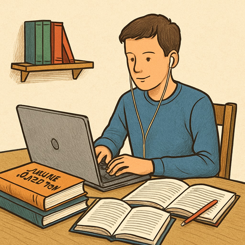A student studying on a laptop, representing online education and dual enrollment options. Online education and dual enrollment visual representation.