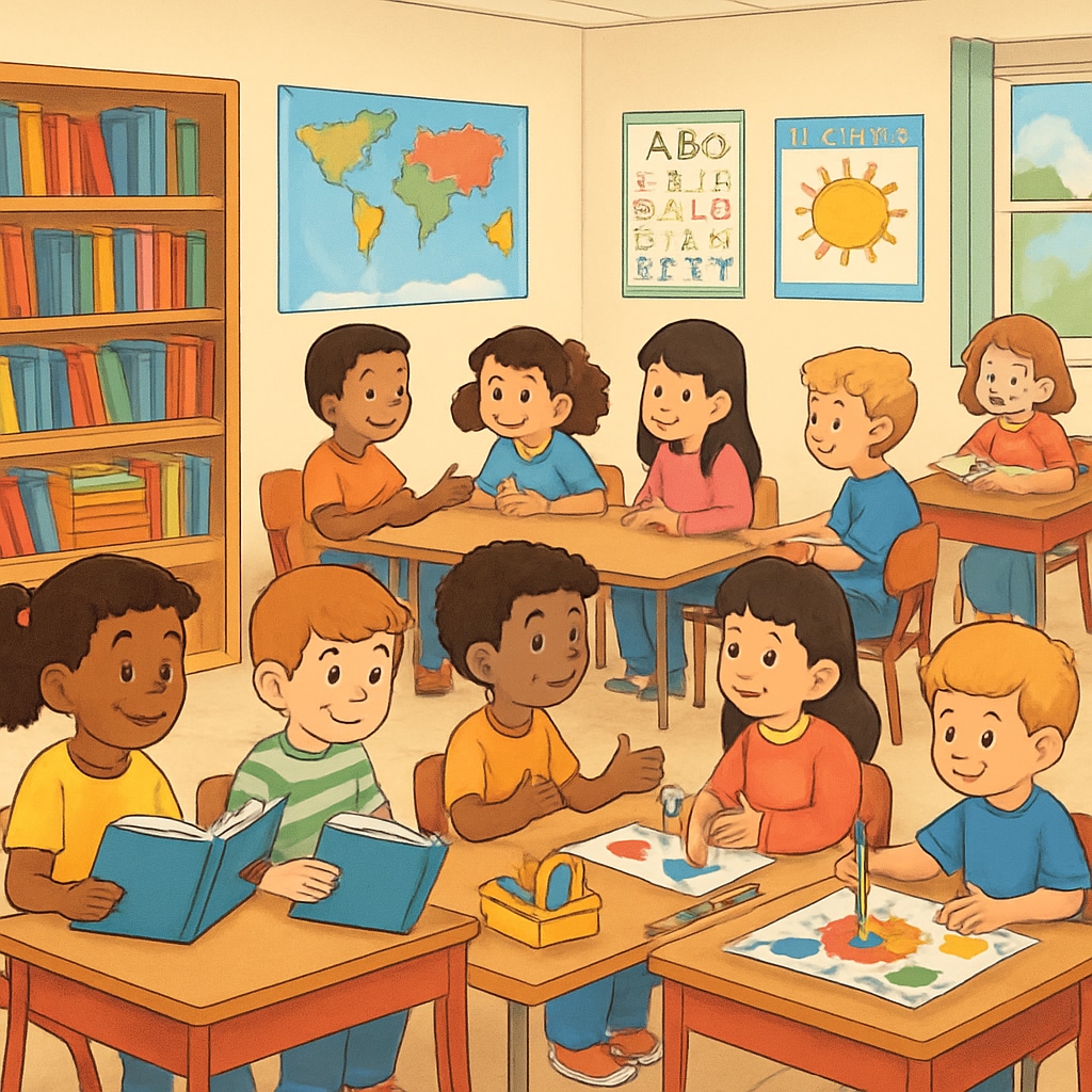 Elementary school classroom showcasing student activities and a positive learning environment.