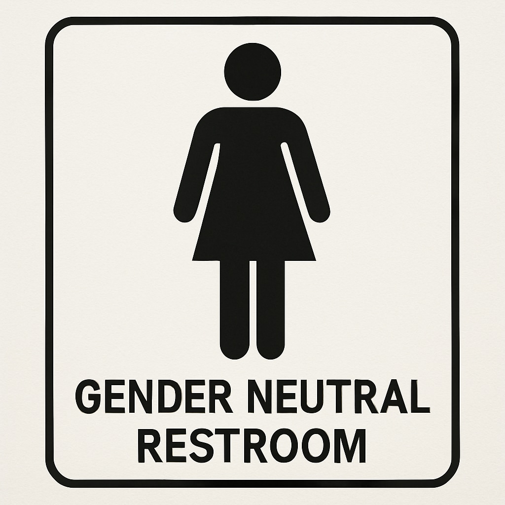 A symbolic image showing a gender-neutral restroom sign, reflecting inclusivity in public spaces. Gender-neutral restroom sign representing safe spaces for transgender students.