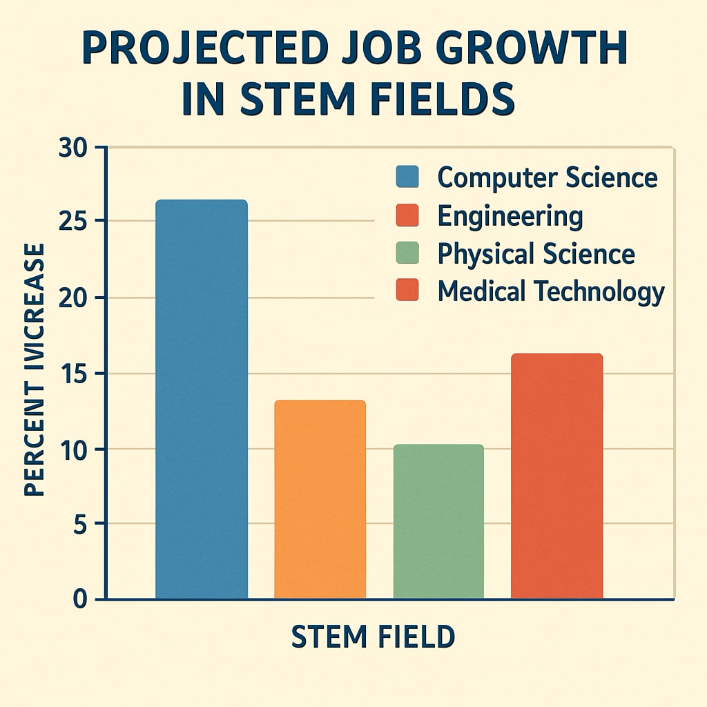 A bar chart showing job growth trends in STEM fields like computer science and bioengineering.
