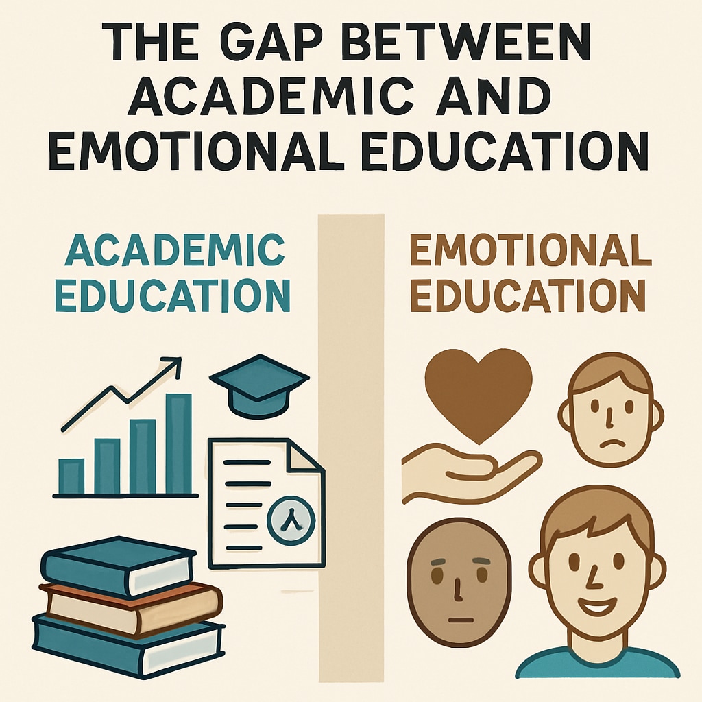 Infographic showing the disparity between academic and emotional education in schools.
