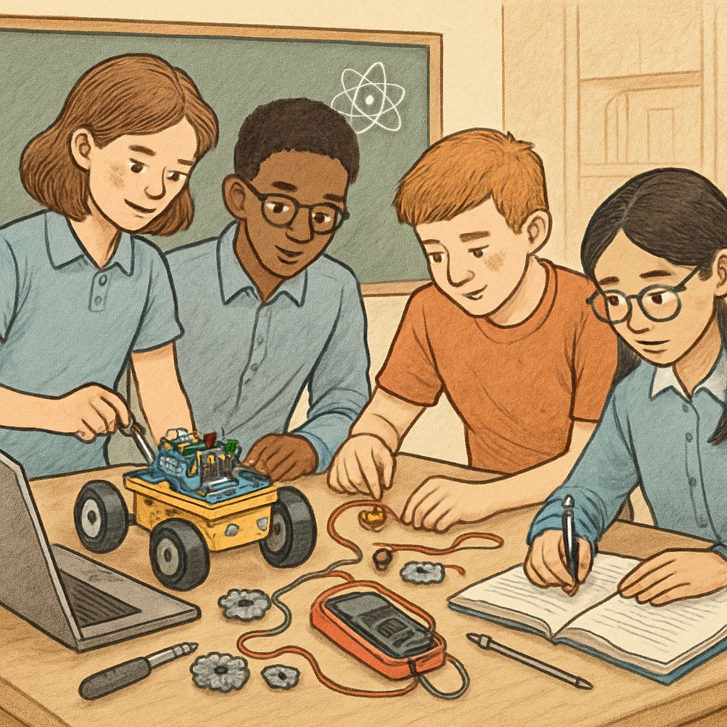 Students participating in STEM activities, representing skill-based learning in education.