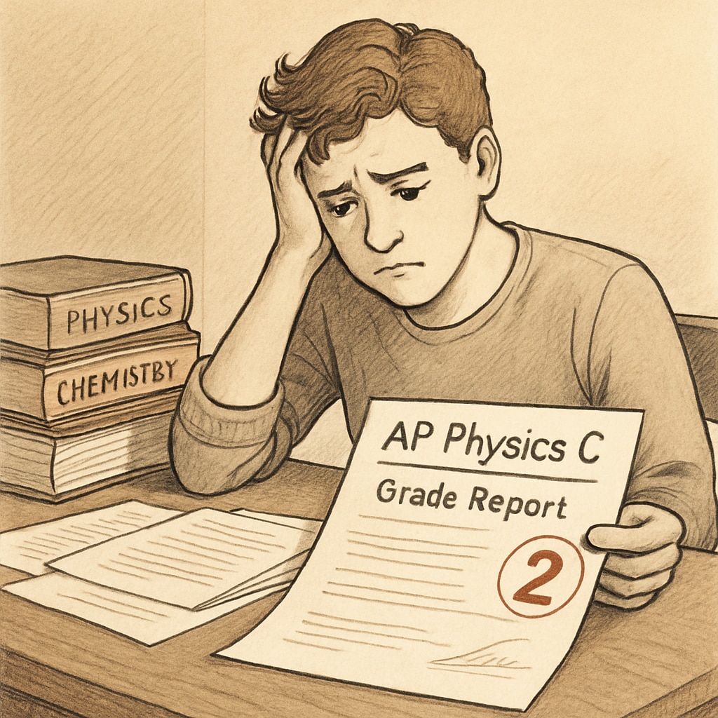 Student reviewing AP Physics C grades, representing grade appeal challenges.