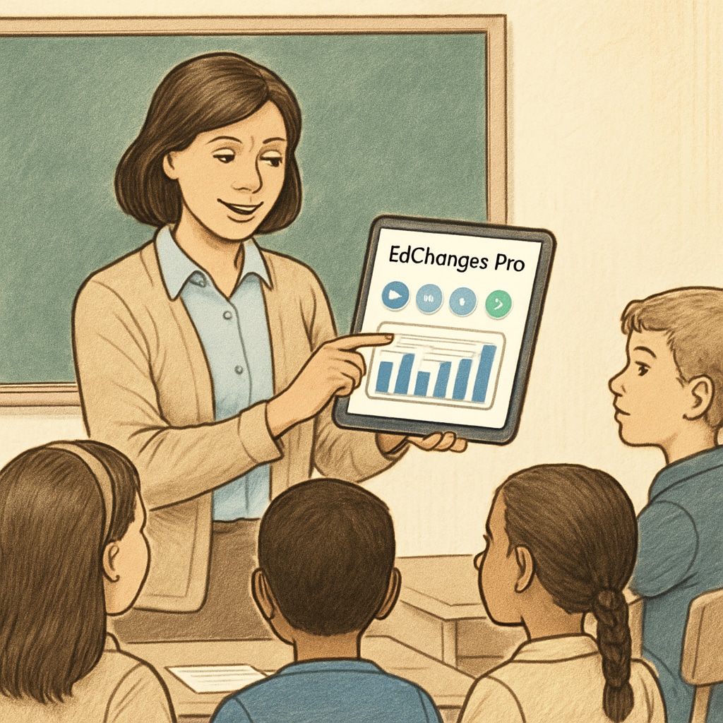 Teacher using EdChanger Pro tablet app in classroom