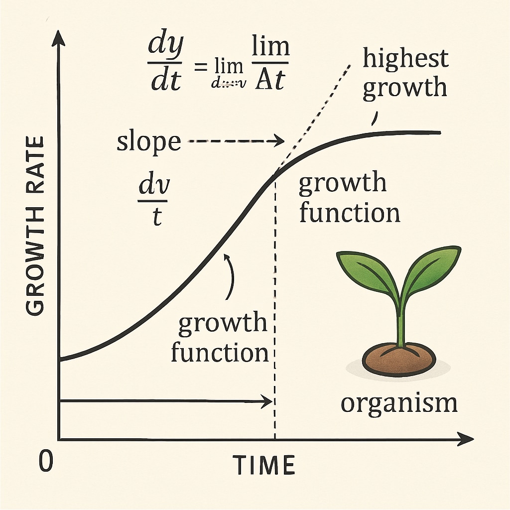 A graph illustrating a biological system modeled using calculus principles, such as growth rates over time. Graph representing biological system modeled with calculus.