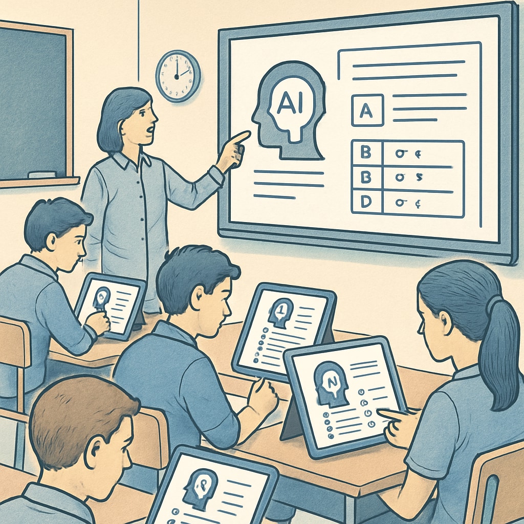 Students using AI-enabled devices during exams to explore new testing methods in the AI era.