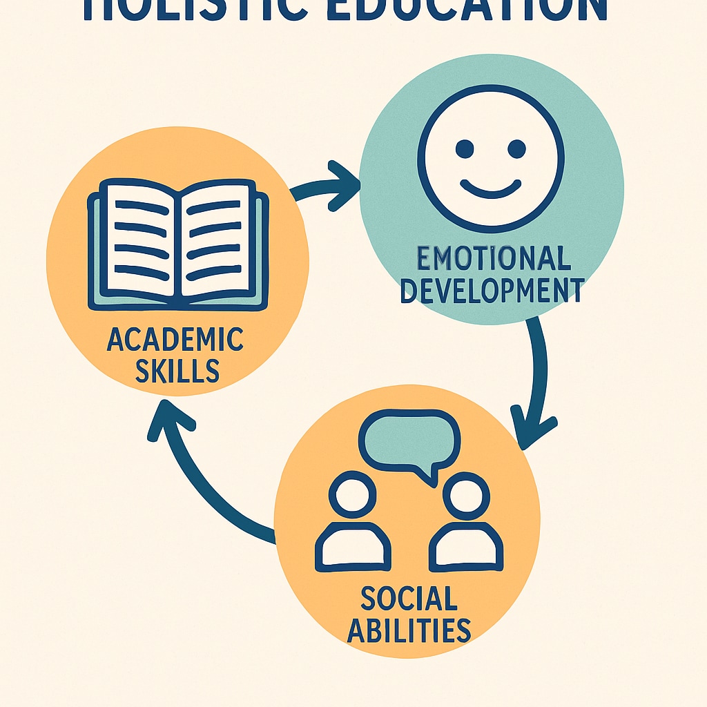 Holistic education graphic linking academic, emotional, and social growth—relevant to Harvard's admission philosophy.