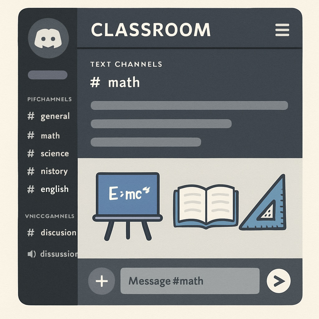 A screenshot of a well-organized Discord server with channels for different subjects and resources. Organized Discord server with channels for school subjects and study materials.