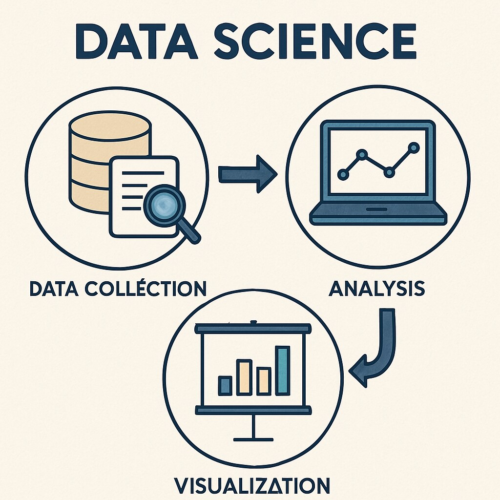A graph or chart depicting data science processes, such as data collection, analysis, and visualization. Data science chart illustrating key processes like analysis and visualization.