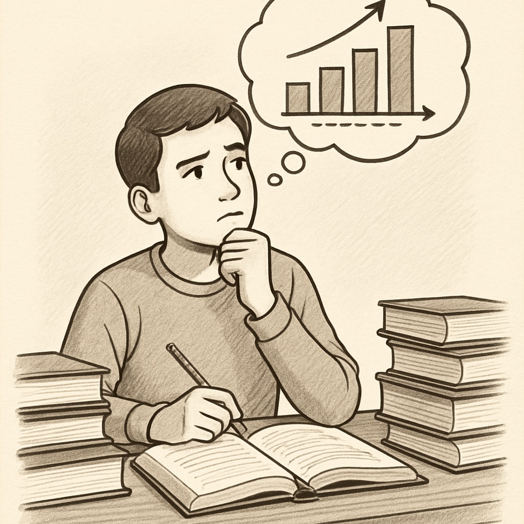 A student sitting at a desk with books, reflecting on their academic progress and opportunities for improvement. A student contemplating academic progress, corrective diploma, and second chances.