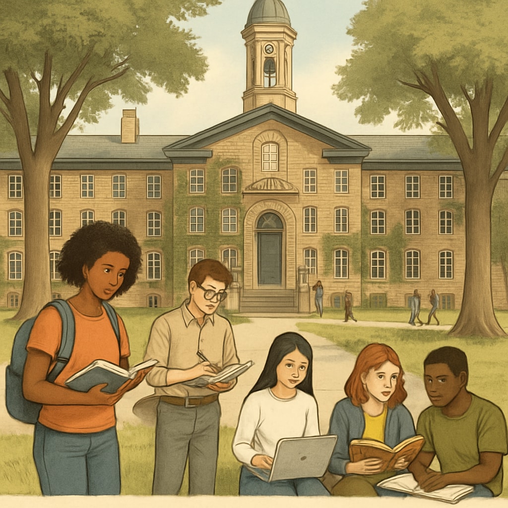 Nassau Hall at Princeton University with students in the foreground.